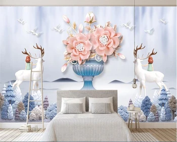 

beibehang 3d wallpaper Custom Nordic style modern minimalistic floral elk TV background wallpaper for walls 3 d papel de parede