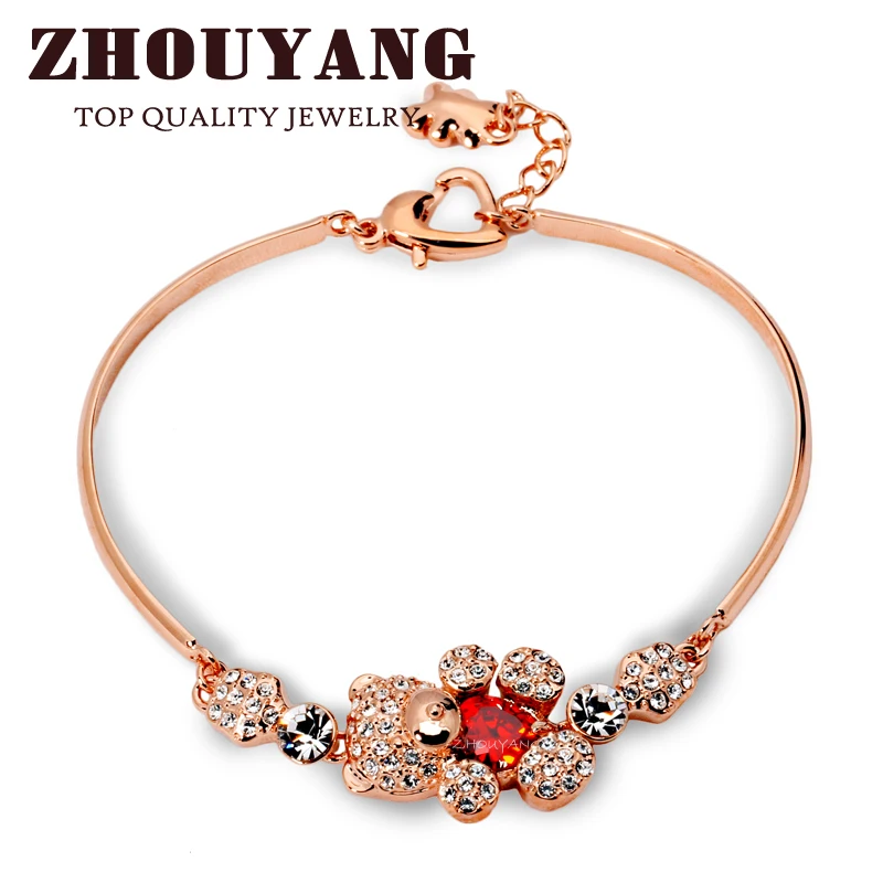 Top Quality ZYH157 Cute Teddy Bear Crystal Rose Gold Plated font b Bracelet b font Jewelry