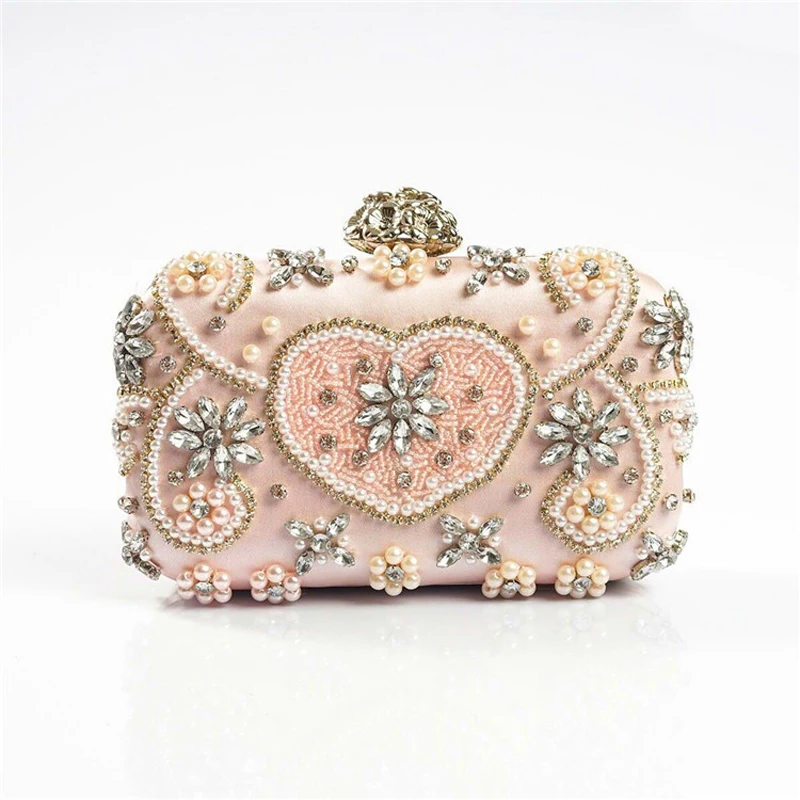 

2019 Women's Crystal Evening bag Retro Beaded Clutch Bags Wedding Diamond Lock Bag Rhinestone Small Chain Shoulder Bags 132