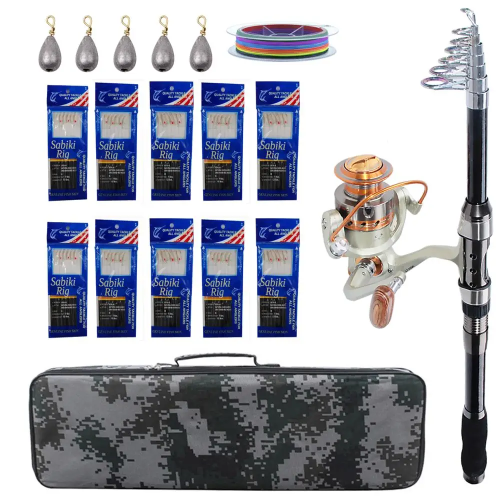 Fishing Rod Combo tools Kit Spinning Telescopic Fishing Rod Reel Set with sabiki rigs lead sinker lure fishing bag kit set Fishing Rod Combo tools Kit Spinning Telescopic Fishing Rod Reel Set with sabiki rigs lead sinker lure fishing bag kit set