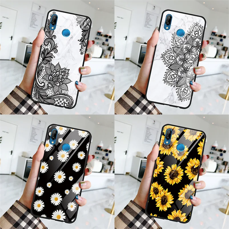 

Tempered Glass Flower Case For Huawei P20 P30 P9 P10 Plus P Smart Mate 9 10 20 20X Lite Pro Nova 2i 3 3i 4 Y6 Y9 2018 2019 Cover