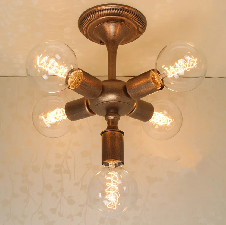 

5 Heads Loft Style Industrial Retro Art Ceiling Lamp American Vintage Simple Ceiling Light Fixtures Free Shipping