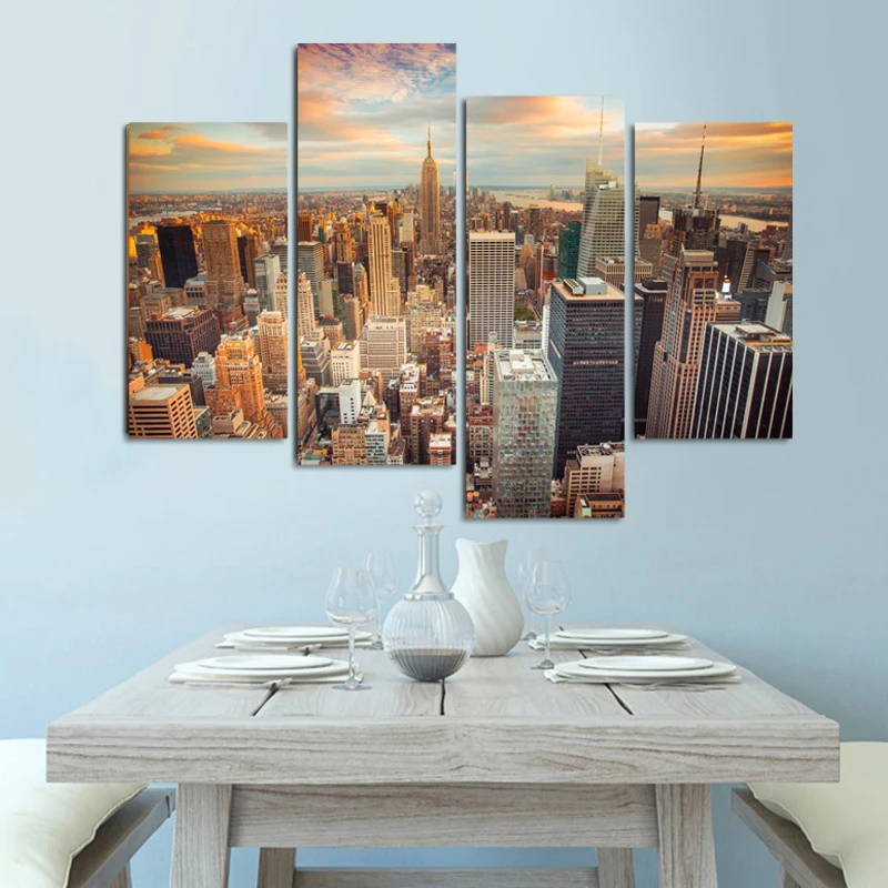 

4 piece Modular pictures new york city Landscape canvas art poster Home Decoration oil painting on the Wall for living room