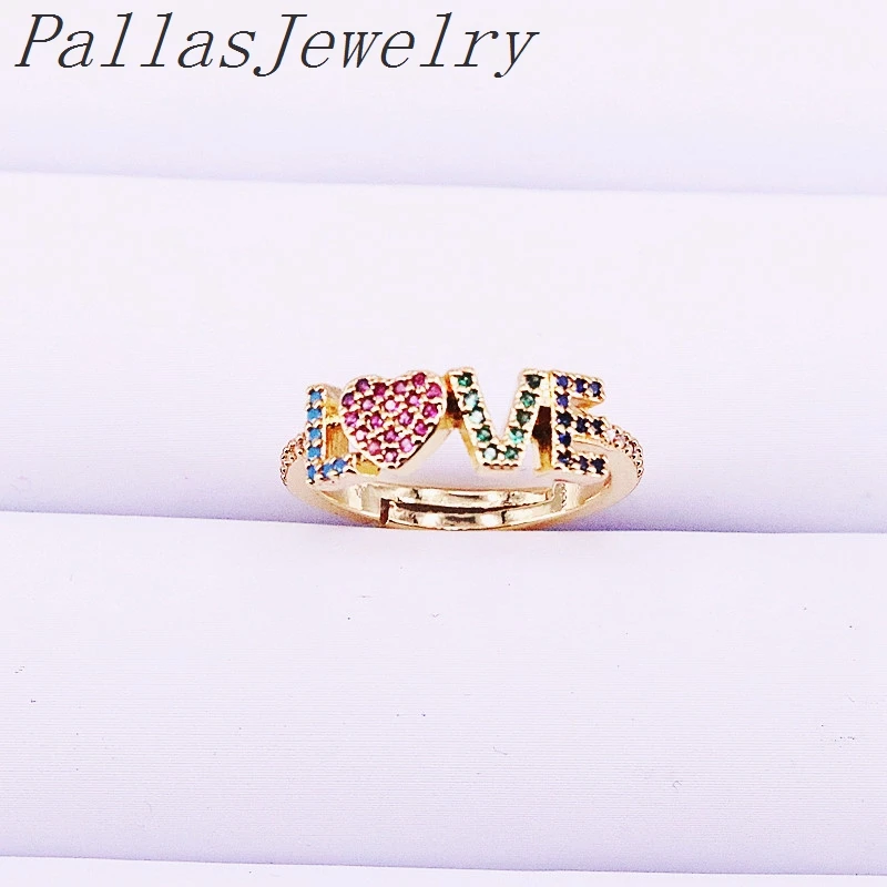 

10Pcs Multi Rainbow CZ Cubic Zirconia Micro Pave For Party Gold-color Adjustable Rings Women Jewelry Gifts