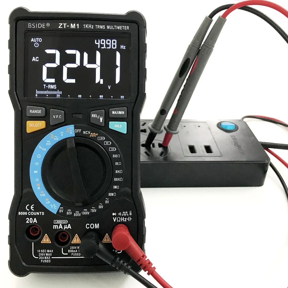 Digital multimeter tester BSIDE ZT-M1 Auto/Manual Digital Multimeter EBTN Triple Display 8000 Counts Battery Test Voltage VFC Square Wave Output