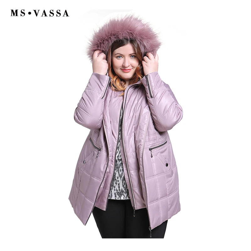 MS VASSA New Parkas 2018 Women winter Autumn Ladies Jackets turn-down collar hood with fake fur plus size 5XL 6XL female