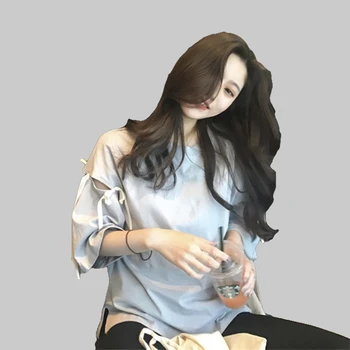 

2018 Summer Oversized Tshirt Women's Casual Cute Tees Mosaic Bow Tie harajuku Female Loose Tee Young Girl Tops White Tees