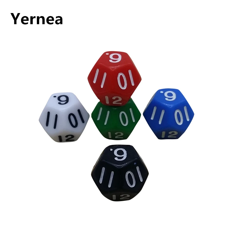 

Yernea 5 Pcs/Lot Digital Dice Twelve-surface Dungeon and Dragons Game Dice Mahjong Twelve Point Dice Set Wholesale