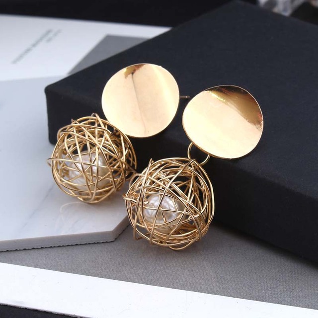 Fashion D  Earrings For Women Golden Color Round Ball Geometric Earrings For Party Wedding Gift Wholesale Ear Jewelry