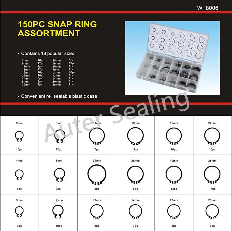 150pcs kit 18 Sizes internal Retaining rings snap Sicherungsring