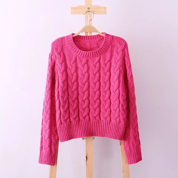 Retro Style Thick Line O-Neck Pullover Short Sweater Women Girl Spring 2016 (18)