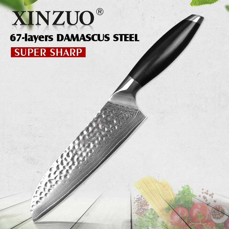 

XINZUO 7'' Santoku Knife Stainless Steel 67 layers Japanese Chef Knife Damascus Steel Fashion Kitchen Knives with G10 Handle