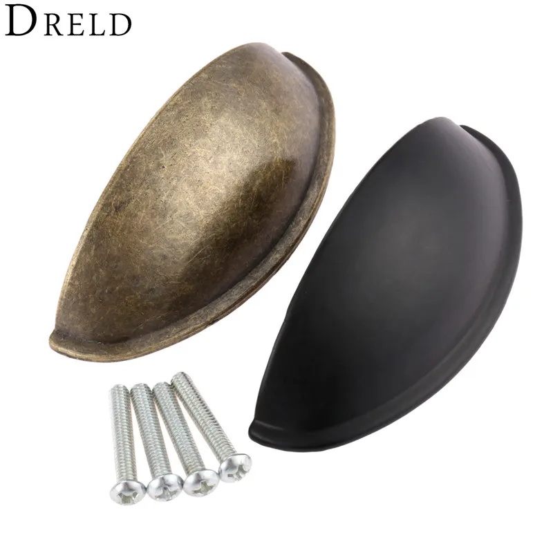DRELD 80*30mm Retro Metal Kitchen Drawer Cabinet Door Handle Furniture Knobs Hardware Antique Iron Cupboard Shell Pull Handles
