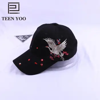 

Crane Embroidered Spring New European American Wind Baseball Cap Men Women Cotton Fashion Outdoor Sport Travel Sunshade Sunhat