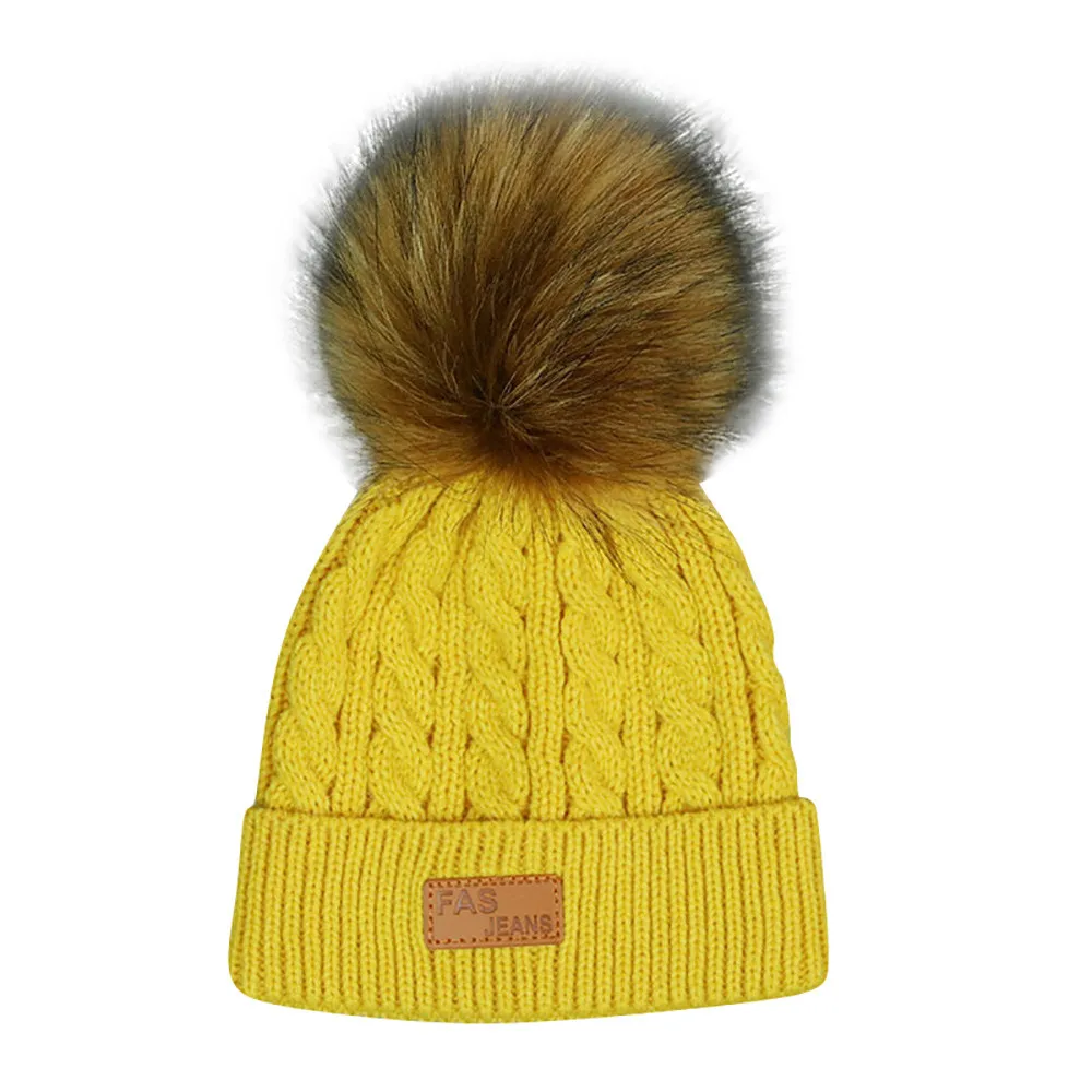 Милые детские зимние шапки для маленьких мальчиков и девочек, теплая вязаная шапка «кроше», детская шапка с меховым помпоном, шапочка для новорожденных - Цвет: G