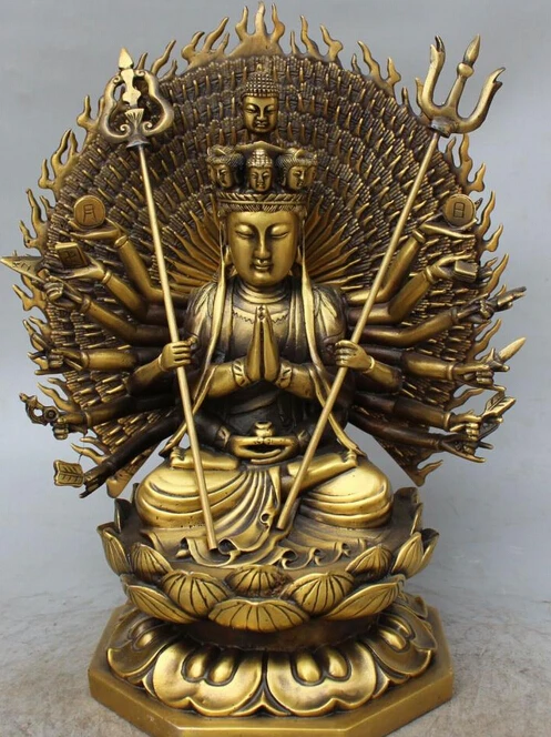 

14" Chinese Bronze 1000-Arm Avalokiteshvara Kwan-yin Shakyamuni Buddha Statue R0711 (B0328)