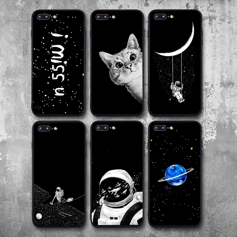 

Pretty Space Moon Astronaut Phone Cases for Iphone 7 8 X Case for Iphone 6 7 Plus XR XS Max Planet Star Frosted Soft Back Cover