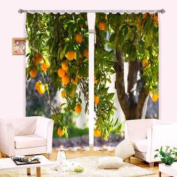

Senisaihon Modern style 3D Blackout Window Curtains Apple Grape Fruit Pattern Polyester kitchen Bedroom Curtains for Living Room