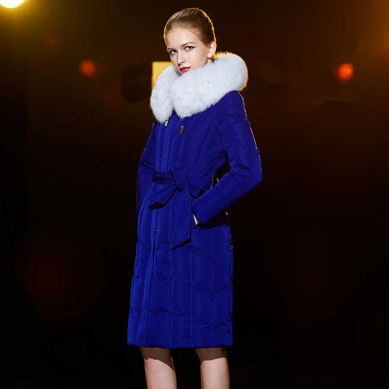 

Large size down jacket 2019 high-end White goose down down jacket long thickening big fox fur collar Down jacket with fur hood