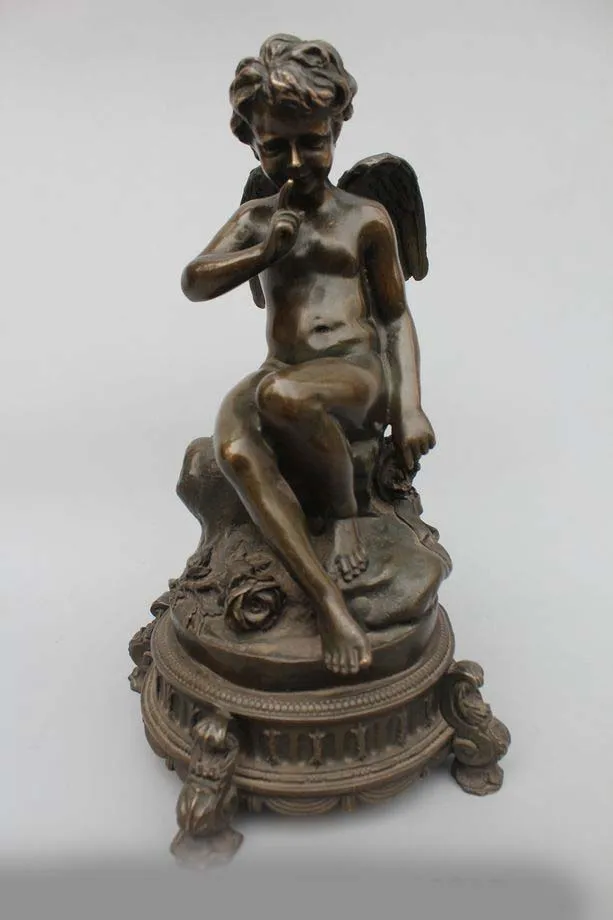 

12"Western Art sculpture Bronze MarbleLucky Boy Angell Men Statue