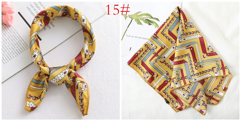 Women Small Satin Silk Scarf Square Print Wrap Foulard Femme Handkerchief Bandana Neck Hair Skinny Tie Scarves Shawls