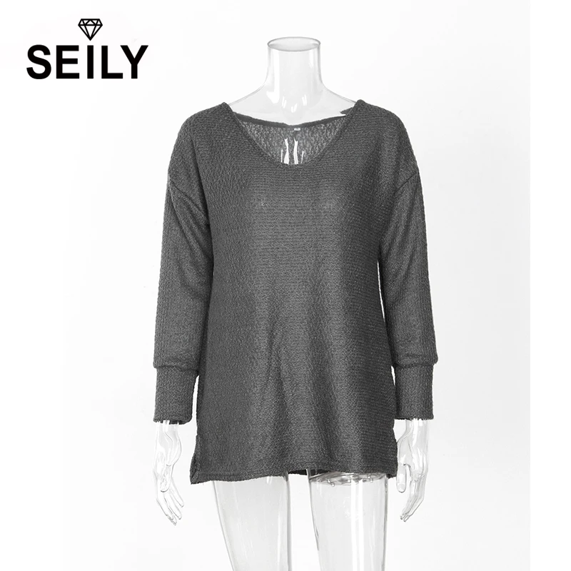 Seily Winter 2018 Oversize Knitted Long V Neck Sweater Female Pull Loose Tricot Pullover Women Jumper Multi Color Losse Trui