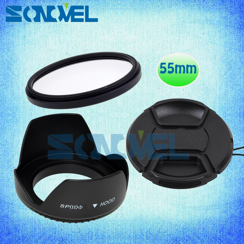 55mm UV Filter+front Lens Cap+Flower Lens Hood For Nikon D5600 D5500