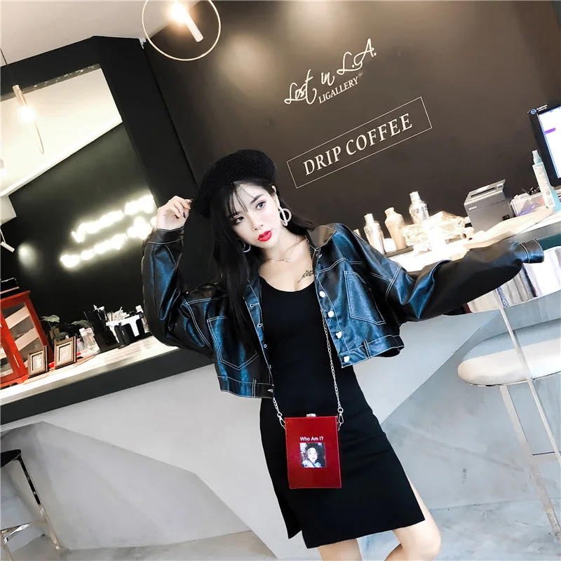 

Autumn Winter Women Wear 2019 New Korean Version of Loose Port Leather Jacket Short Style Jacket Women Windbreaker Gothic