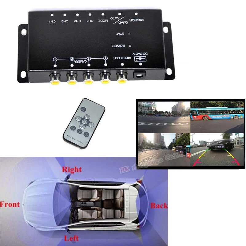 

Image Video Control Image Switch 4 Split-Screen Control Box Converter For Left view Right view Front Rear Parking Camera Box