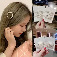 Минималистичные корейские заколки из металлического сплава для женщин и девушек, Винтажные заколки для волос с лентой в форме банта, искусственные жемчужные стразы, заколки