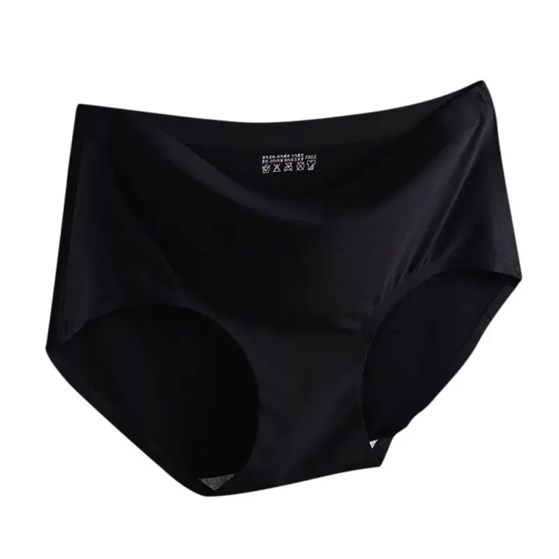 One Piece Seamless Women Underwear Solid Silk Satin Underpants Ladies