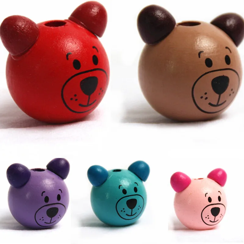 

5Pcs Natural Wood 3D Cute Face Bear DIY Lovely Children Jewelry Fit kids Handmake DIY Accessory For Pacifier Making