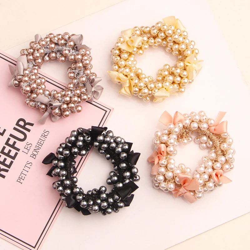 Korean style pearl beaded hair ties Scrunchies Elastic hairband Ponytail Holders women  Hair Rope Rubber gum Hair Accessories