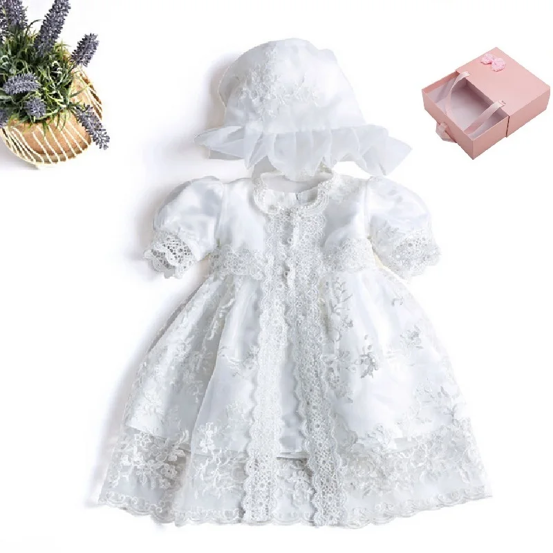 ФОТО 2017 Summer Baby Girl Christening Birthday Dress With Box Flower Newborns Infant Princess Baptism 3 Sets Wedding Party dresses