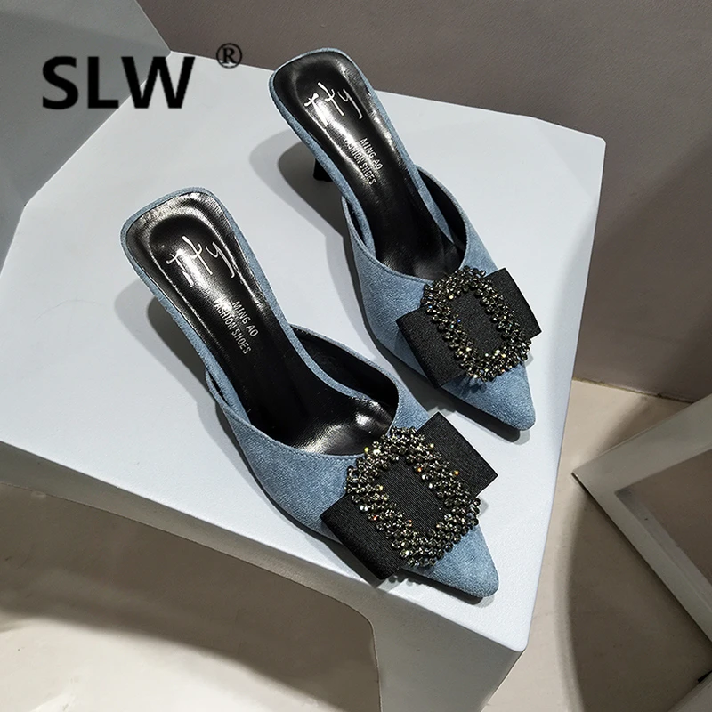 

Shoes Slides Slippers Heels Shallow Med Mules Women Pointed Toe Jelly Flip Flops Sliders High Thin 2019 Flat