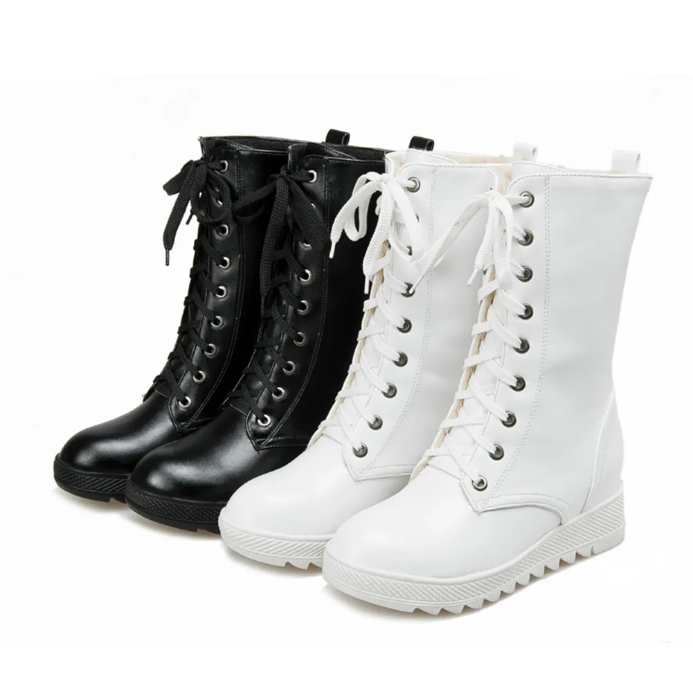 DoraTasia/Большие размеры 34-43, новые зимние сапоги, нескользящая обувь на шнуровке, увеличивающая рост, женские повседневные зимние весенние сапоги до середины икры
