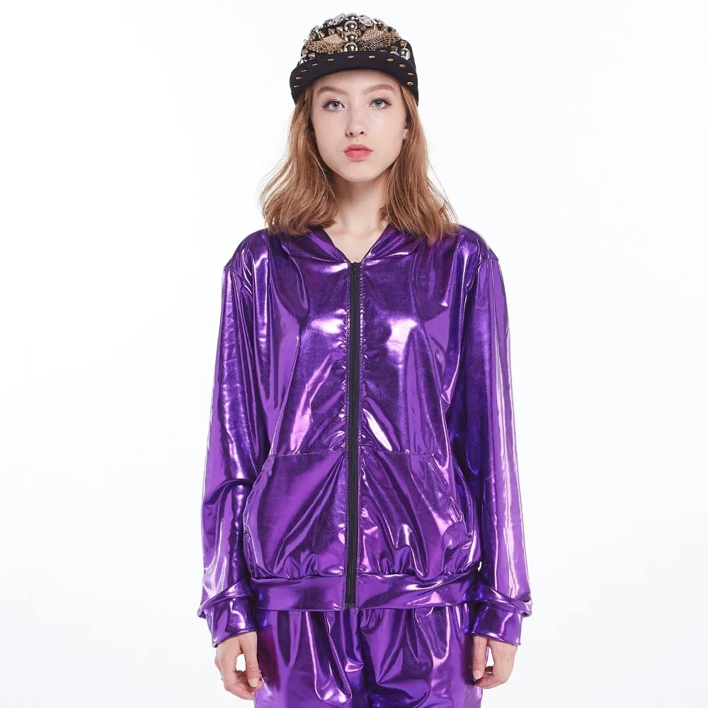 Finest  2018 New Spring Autumn Kids Audlt Jazz bomber Jacket Stage Performance Wear purple paillette femini