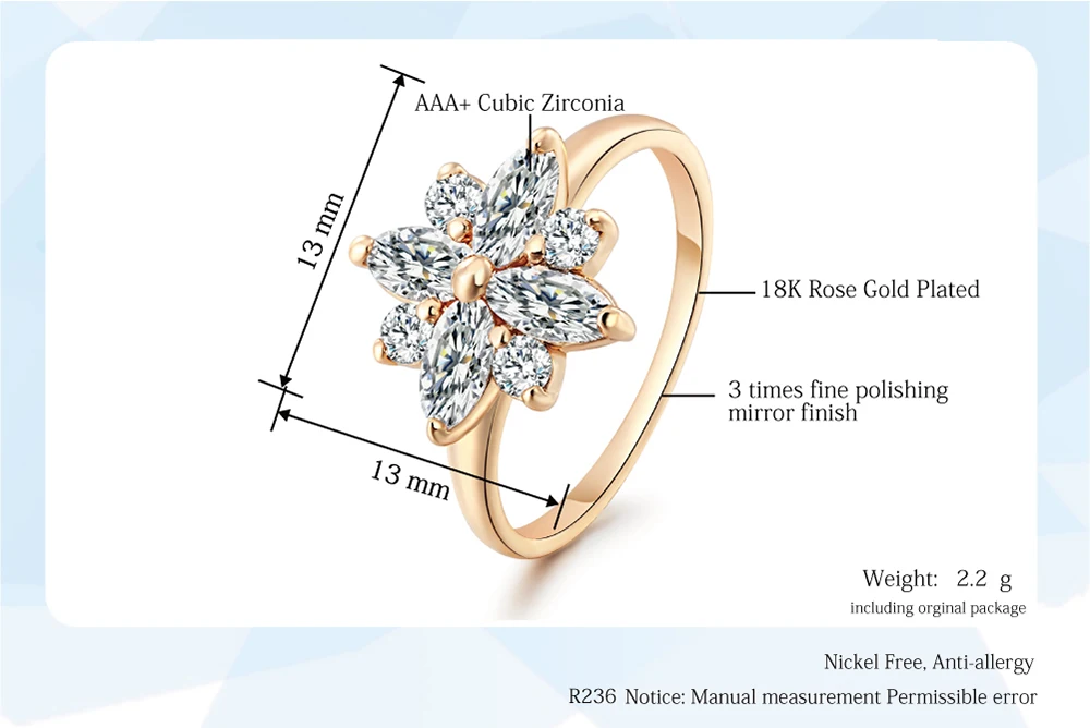 Высокое качество, Кристальное кольцо со снежинками, CZ, розовое золото, ювелирное изделие, австрийские кристаллы, полные размеры ZYR236 ZYR275