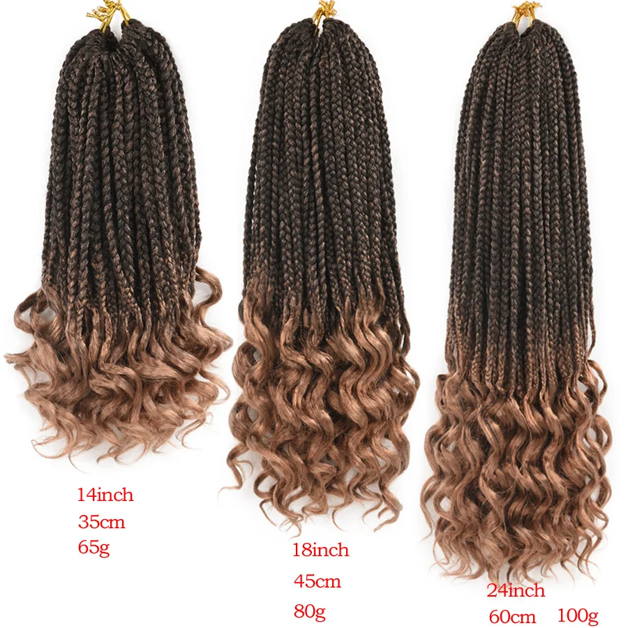 TOMO Crochet Hair Box Braids 14, 18, 24 Inch | Curly Ends | Ombre Synthetic Hair | 22 Strands | Braid Extensions image 3