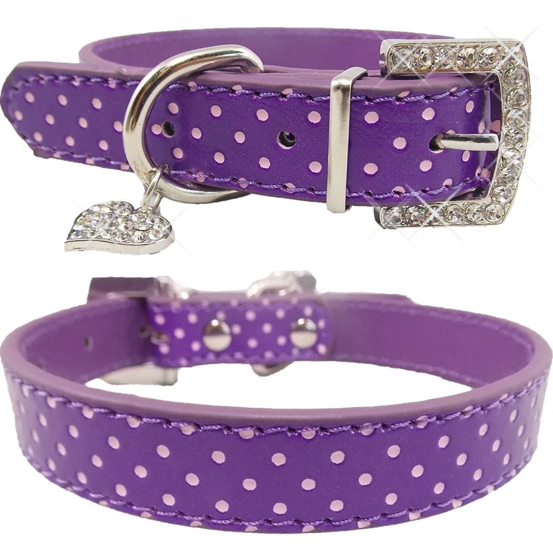 1Pcs Pet Accessories Polka Dot Puppy Dog Collars Small Dogs Leashes Heart Crystal Pendant Pets
