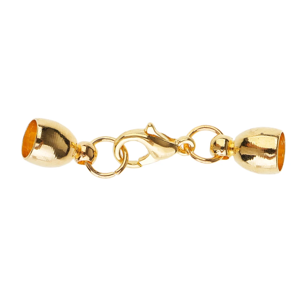10x Gold Bell Shape Leather Cord End Cap Tips for 5mm Cord with Lobster Clasps Jewelry Findings for DIY Bracelet Necklace