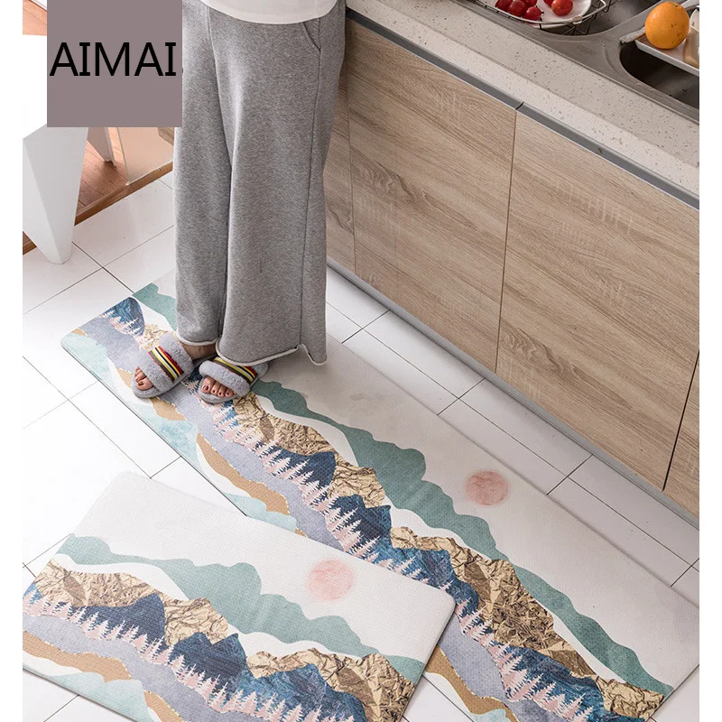 

Cozy PVC leather Kitchen Rug Floor Mat Non-Slip Waterproof Durable Carpet Comfortable Slow Rebound Kitchen Area Rug Floor Mat