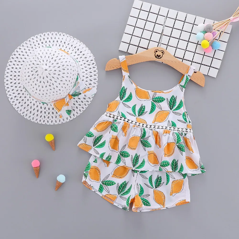 

Baby Girl Summer Clothes Baby Suits 2019 New Fashion Newborn Baby Clothing Sets Toddler Girl Clothes Print Tops Pants Hat 3Pcs