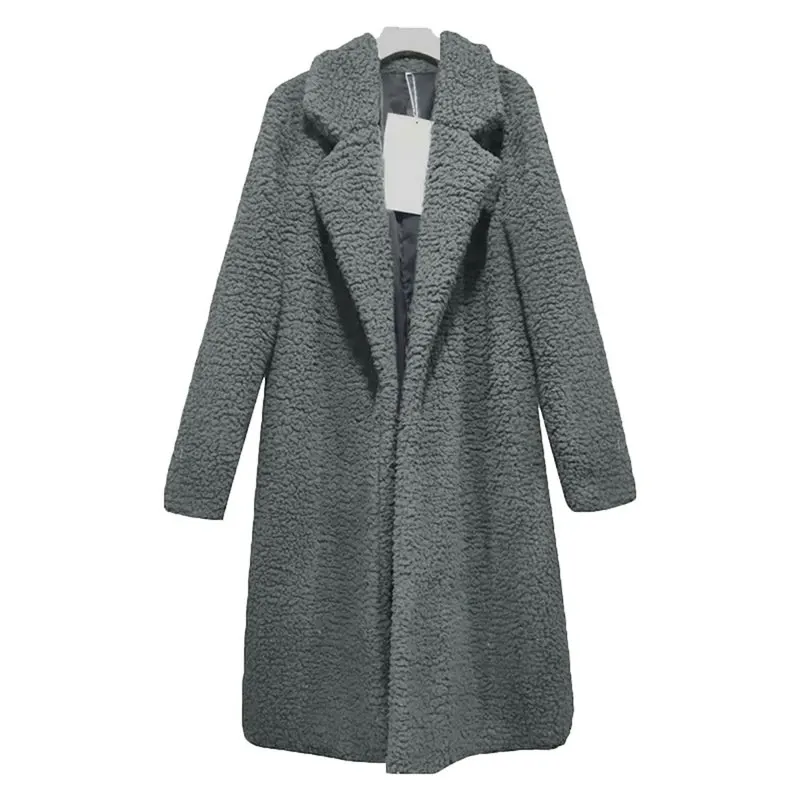 

LASPERAL Women Winter Coat Fashion Solid Plus Size Wool Blend White Long Coat 3XL Vintage Turn Down Collar Streetwear Coats 2019