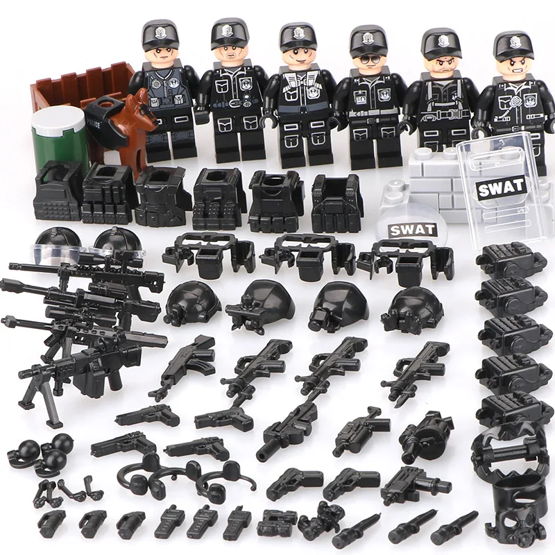 

6PCS Military Sets LegoINGlys Police Armed Swat Team Assault Army Soldiers Figures With LOT Weapons Guns Building Blocks Toys