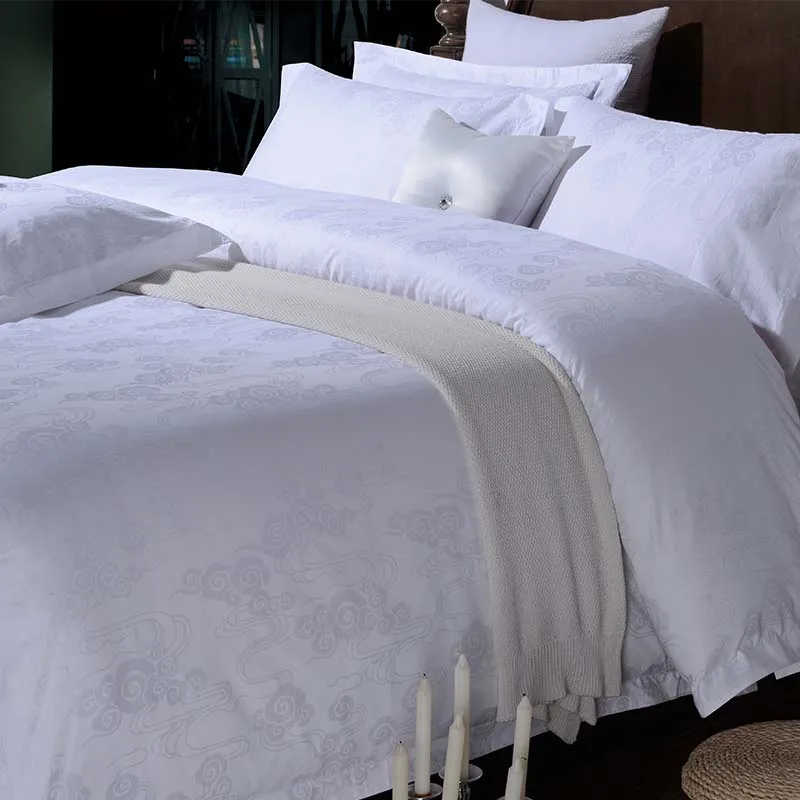 Чистый цвет белый роскошный комплект постельного белья пять звезд Отель 100% хлопок пододеяльник набор король королева размер отель