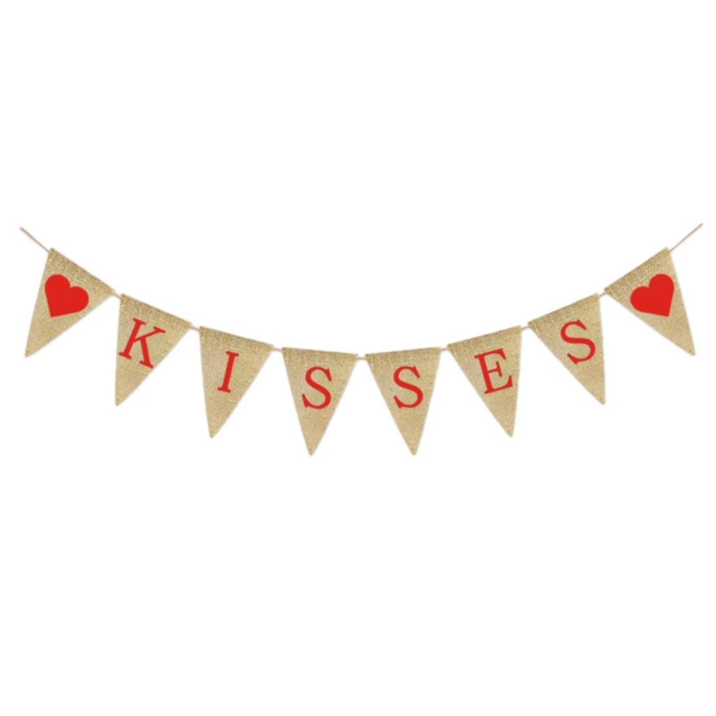 Kisses Hessian Pennant Bunting Hanging Garland Wedding Valentine'S Day Decoration