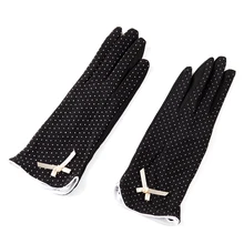 REALBY, летние женские перчатки для вождения, женские Модные Винтажные перчатки в горошек с бантом, с сенсорным экраном, luvas, женские перчатки из хлопка