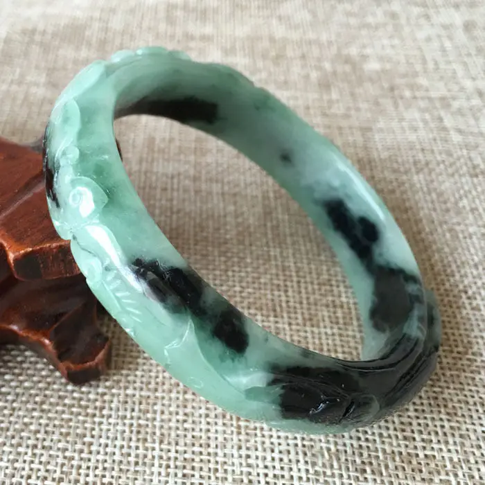 

59mm Vintage Chinese Hand-carved Black Green Jadeite Jade Bracelet Bangle 1201