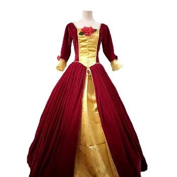 

Beauty and the Beast cosplay Bella Costume for adult Halloween Costumes for women Bella princess Costume red long party dress